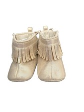Rising Star Baby Crib Shoes Gold Fringe Moccasins Size 9-12 4.5  Soft Sole
