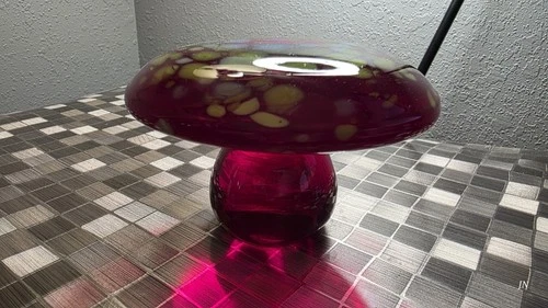 Blenko Glass Mushroom Large Vintage Beautiful Condition Ruby And Yellow