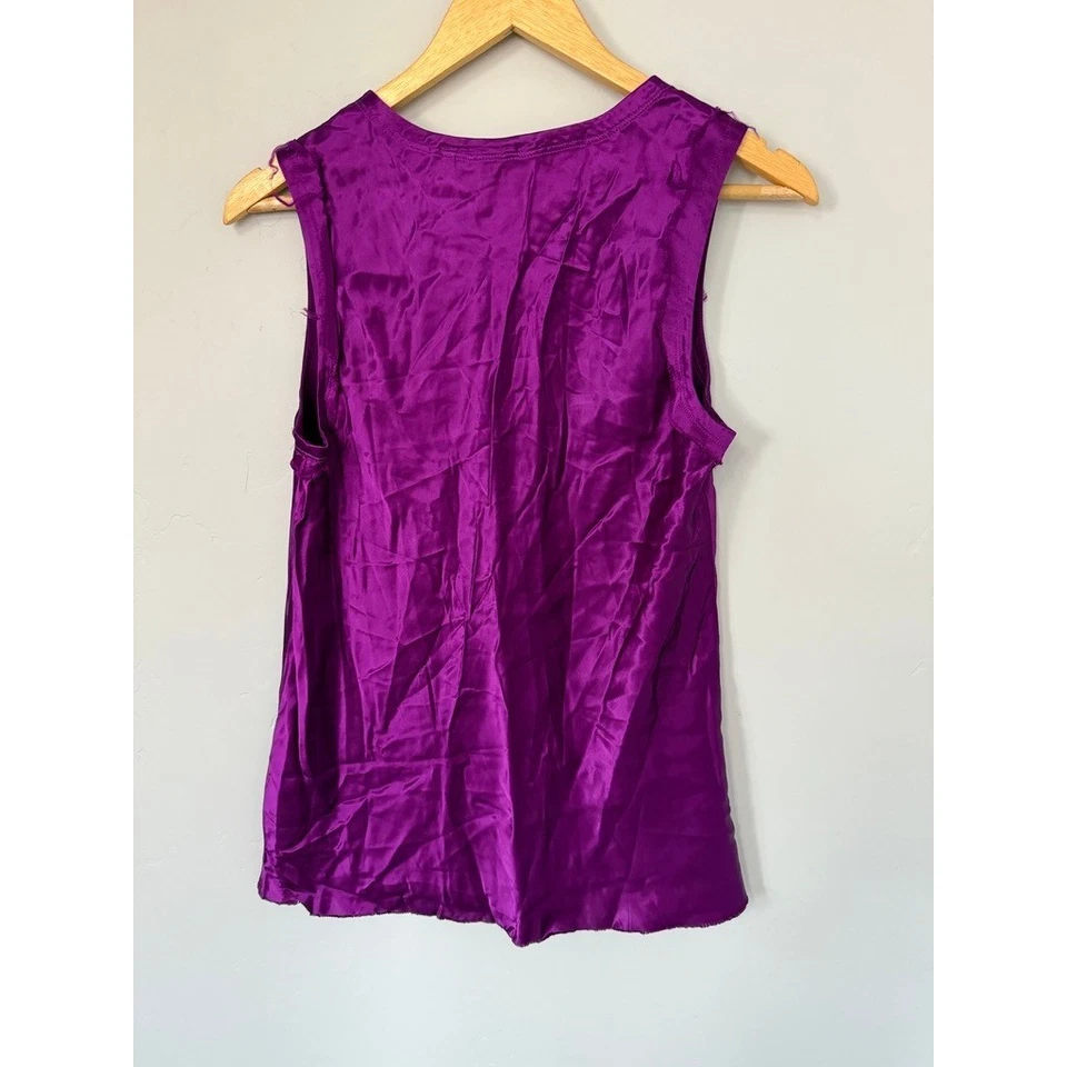 Helmut Lang Satin Silky Tank Top Fringe Cuff Sleeveless Purple Casual Top Size S - Image 2 of 4