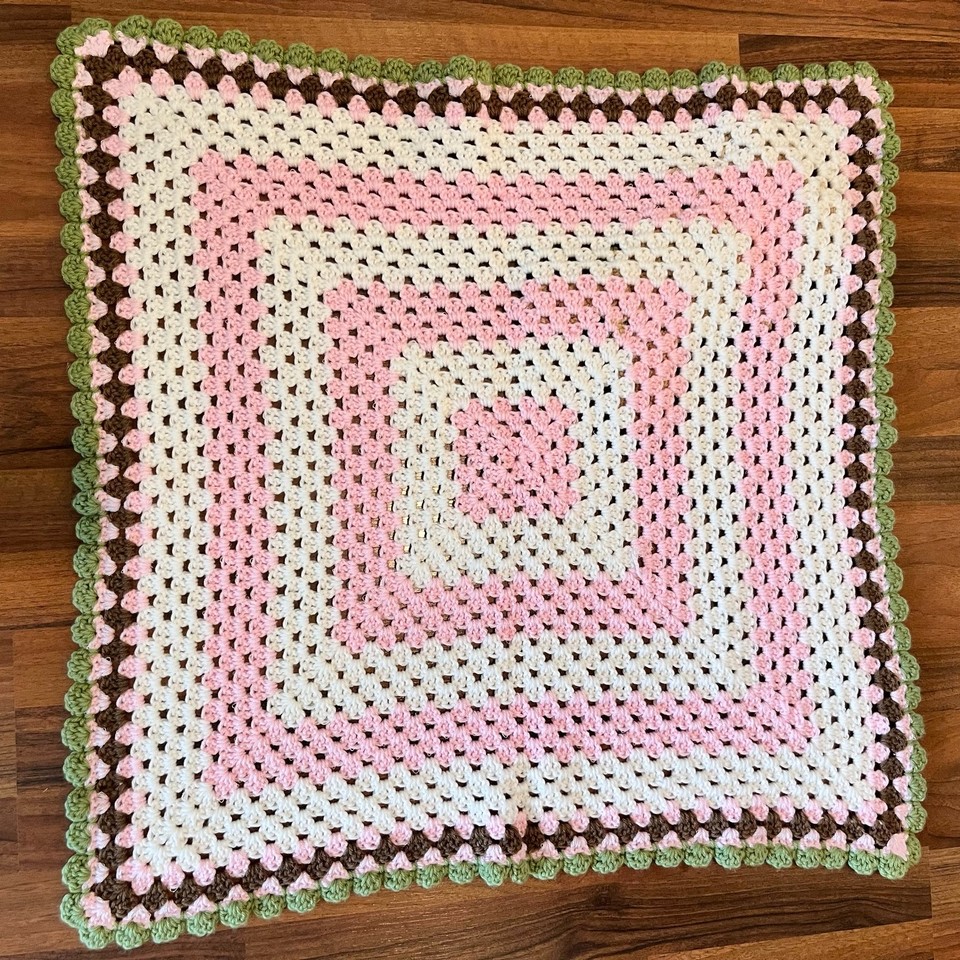 Handmade Crocheted Baby Blanket Bunny White Pink Green Colorful Soft | eBay