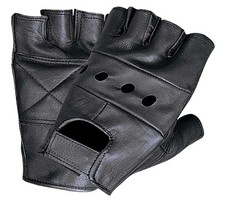 UNIK Men's Cowhide Leather Fingerless Gloves, Gel Palm Elastic Strap - Black