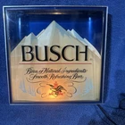 VINTAGE BUSCH BEER 3-D LIGHT UP SIGN “HEAD FOR THE MOUNTAINS” 12.5” X 12.5”