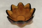 Blenko Glass 6143S 8 Petal Amber Lotus Scalloped Bowl 5.5" MCM Vintage