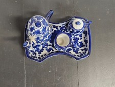 Vintage Miniature Blue White Porcelain Chinoiserie Floral Tea Set 5 Piece Set