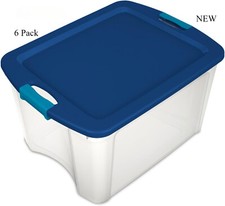 Sterilite 6-Pack 18 Gallon Latch and Carry, Clear Plastic Storage Bins, NEW