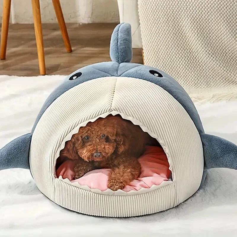 Shark Pet Bed Small Dog Cat Cozy Calming Washable Tent Hut Nest House Medium M