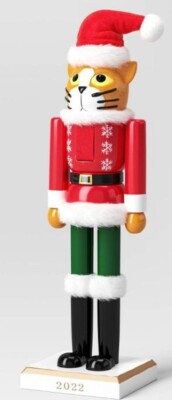 Wooden Christmas Nutcracker, 14'', CAT IN SANTA'S COSTUME & HAT 22, WS