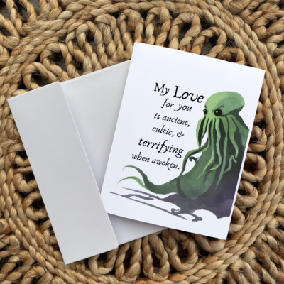 Large 5 x7  Funny nerd love card with Cthulhu