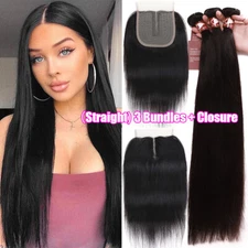 Brazilian Human Hair Bundles Weft Virgin Remy Hair Extensions & 4*4 Lace Closure