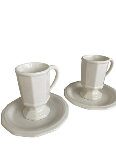 Pfaltzgraff Vintage Heritage Pedestal Coffee Mugs with 7” Small Plates, 4 pieces