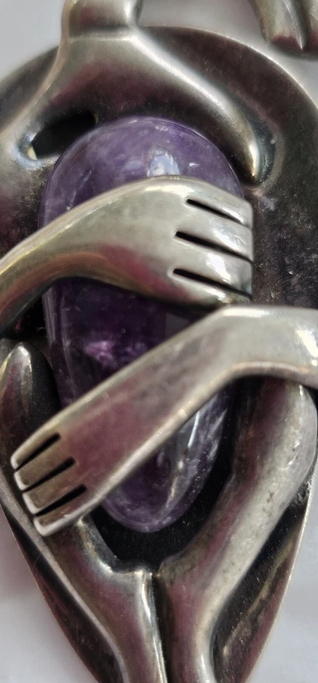 Broche grande colgante amatista azteca plata esterlina 925 MAB Taxco México Foto 4 de 4