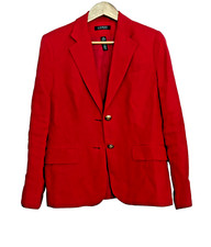 RALPH LAUREN Women's Sz 12 100 Red Linen Gold Nautical Buttons Blazer Jacket