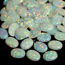 10 Pcs Lot Australian Multi Color Fire 3.5x2.5 MM Oval White Opal Gemstone AAA 