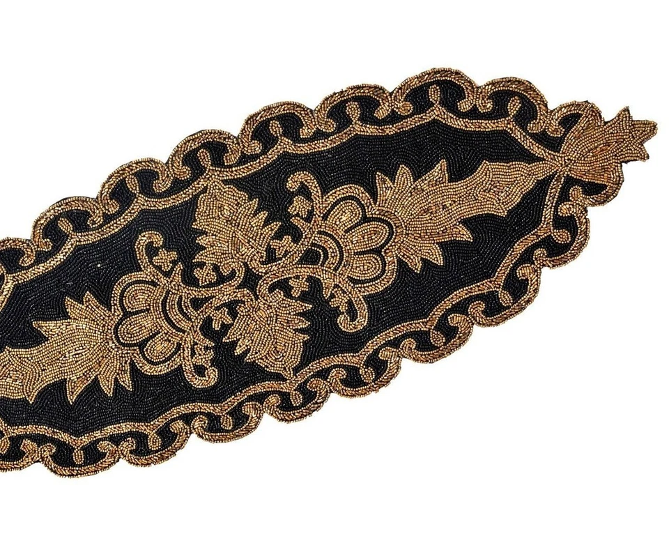 Black And Gold Table Runner Designer Beads Table Runner Luxury Tableware 13X36In - Image 4 of 4