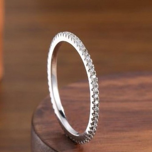 Full Eternity Engagement Wedding Gorgeous Silver Band Round Cut Diamond 0.30 Ctw - Picture 4 of 9