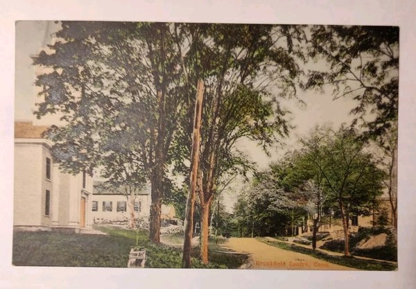 Postal de colección Brookfield Centre, CT DB Old Street View Casas Iglesia Connecticut 