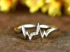 Heart Beat Wedding Ring 1Ct Round Cut 14K White Gold Plated Lab Created Diamond