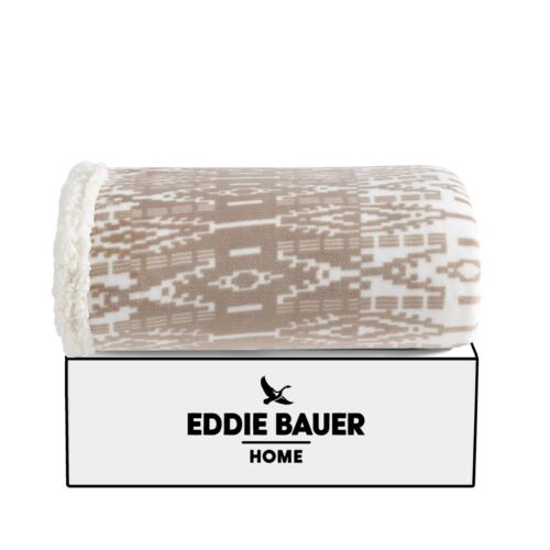 Eddie Bauer Throw Blanket Reversible Sherpa Fleece Cozy Plaid San Juan Oyster - Picture 5 of 8