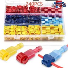 240Pcs Quick Splice T-Tap Insulated Crimp Terminals Kit Spade Wire Connectors US