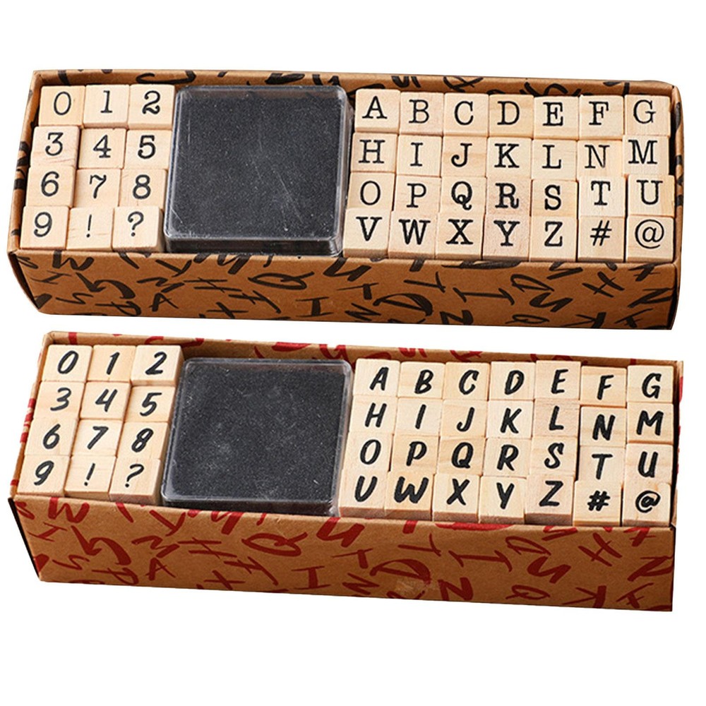 40PCS / Set Wood Rubber Stamps A-Z Letters Number Alphabet Stamp Kit DIY Tool