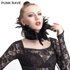 Punk Rave Gothic Black Studded Lace Up Feather Collar Jewelry Accessory