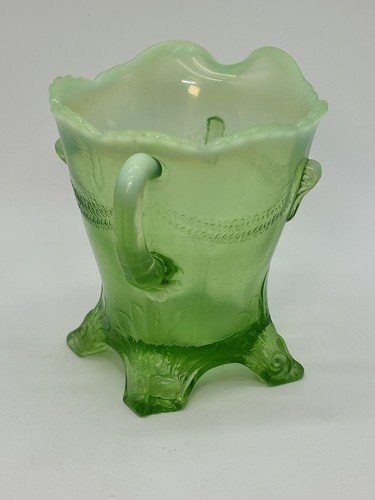 Jefferson Glass Swag with Brackets Green Opalesce Drape Design Creamer *Chips* - Picture 4 of 14