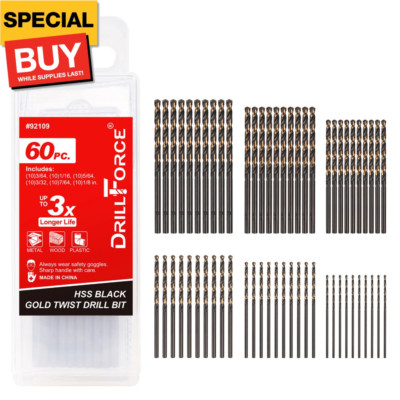 60PCS Micro Drill Bits Set, HSS Black Gold Mini Drill Bit for Mild Steel, Copper