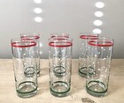 (6) Vintage Libbey Polka Dot Red Green Stripe Tumbler Cooler Glasses — photo 1