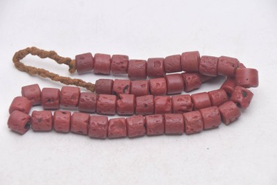 Nepali Folk Beads Nepalese Necklace with Oval Red Black Blue White Fused Glass Beads FREE SHIPPING Beads with Floral Design