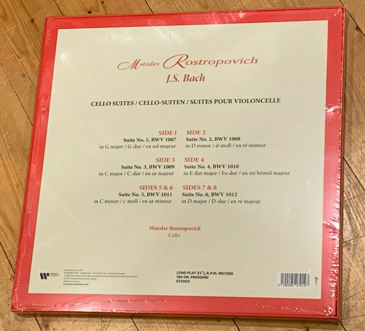 Bach The Cello Suites MSTISLAV ROSTROPOVICH WARNER CLASSICS 4LP