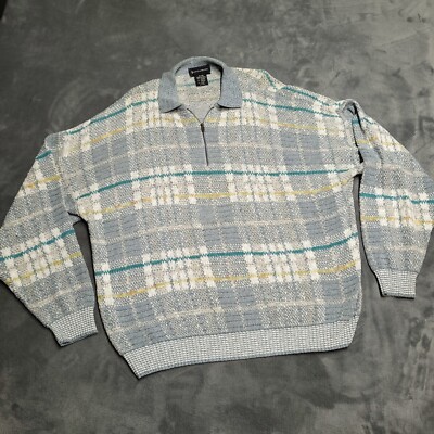 Vtg Conte Di Milano L Grandpa Sweater Knit 90s 1/4 Zip Italian Made Italy