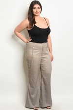 Womens Plus Size Taupe Wide Leg Pants 1XL Chain Accent Checkered