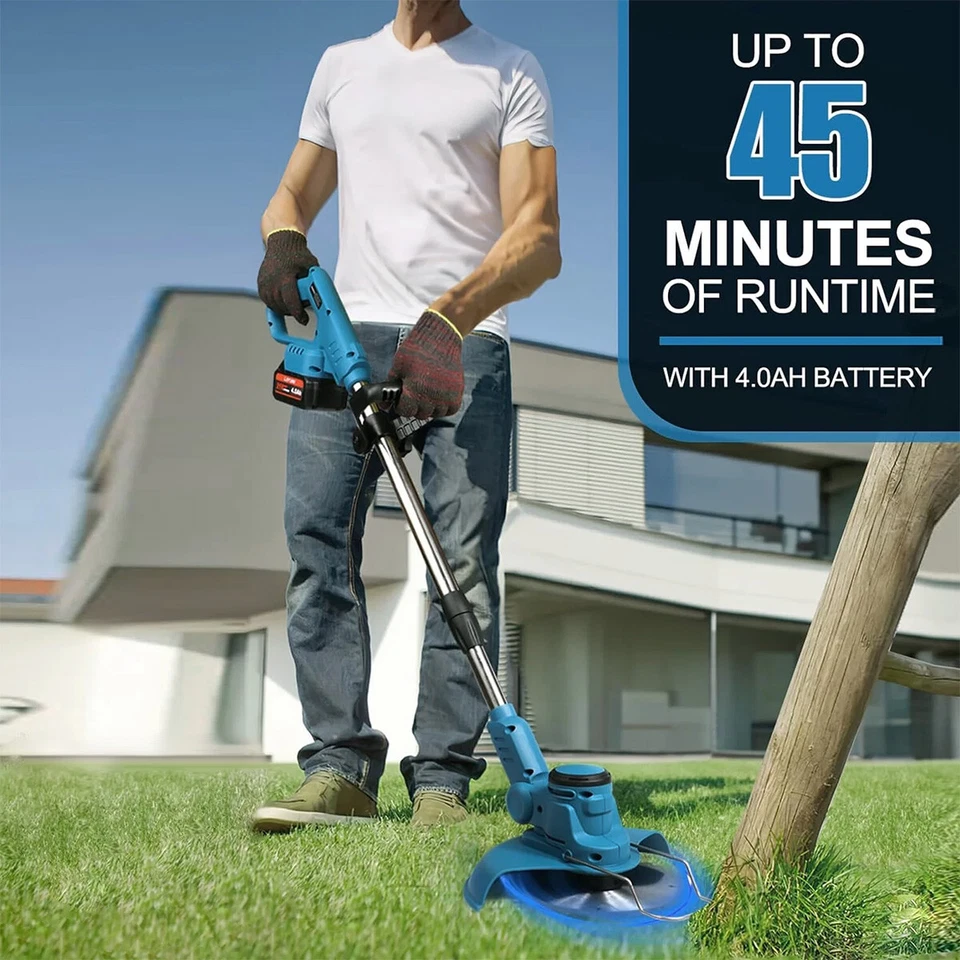 3 in1 Blue Electric Cordless Grass String Trimmer Lawn Edger Weed Wacker Cutter - Image 3 of 4