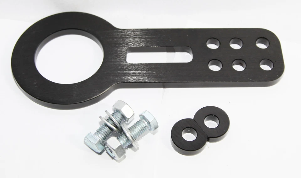 Gancho de remolque JDM de aluminio anodizado CNC universal frontal negro de 10 piezas Foto 3 de 4