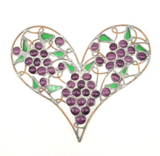 Handcrafted Stained Glass Hanging Sun Catcher Heart w/ Grapes and Leaves 9"