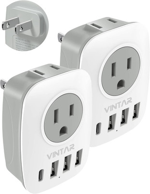 US to Japan Plug Adapter,  Japan Power Adapter with 2 AC Outlets, 3 USB and 1...