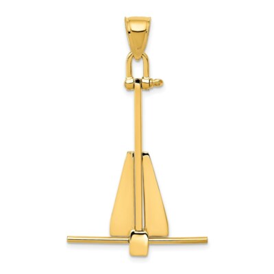 14k Yellow Gold 3-D Moveable Anchor Nautical Charm Pendant 1.69''