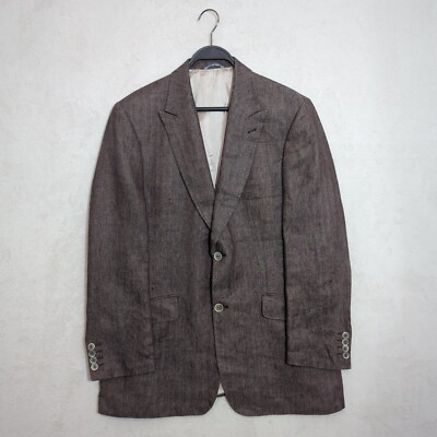 Mario Barutti Blazer Jacket US40 EU50 Slim Fit Linen Mens Brown Suit Sport Coat