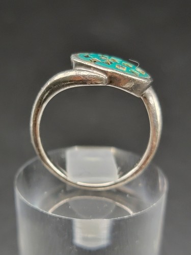 925 Silver Turquoise Dome Avalon Mosaic Oval Signet Ring Bypass Band Inlay Egg - Picture 17 of 23