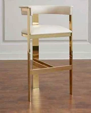 Interlude Home Darla Brass and Ivory Leather Counter Stool