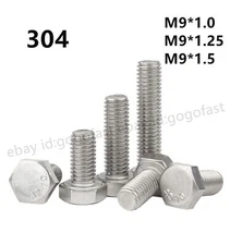 M9 Hexagon Head Bolts 304 Stainless Steel Hex Head Screws Pitch 1.0 / 1.25 / 1.5