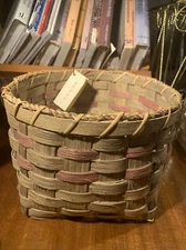 Vintage Hand Woven Basket, Signed~Primitive Rustic Country~Square Base Round Top