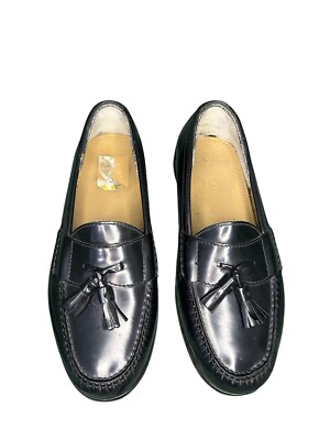 COLE HAAN Black Leather Pinch Tassel Loafers Flat Shoe  display picture 2