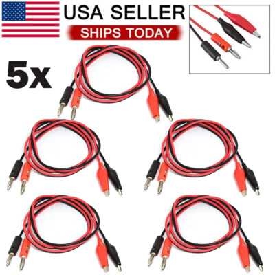 5Pcs 3FT Banana Plug Probe Cable to Alligator Test Lead Clip Wire For Multimeter