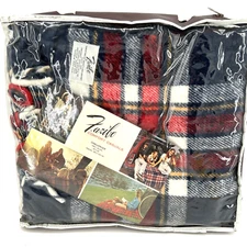 Vintage Stadium Throw Lap Blanket Red Black Yellow Plaid Fringed 50x60"