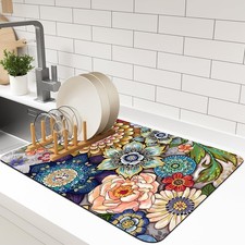 Dish Drying Mat For Kitchen Counter, 16"X24" Absorbent Coffee Bar Mat With Bo...