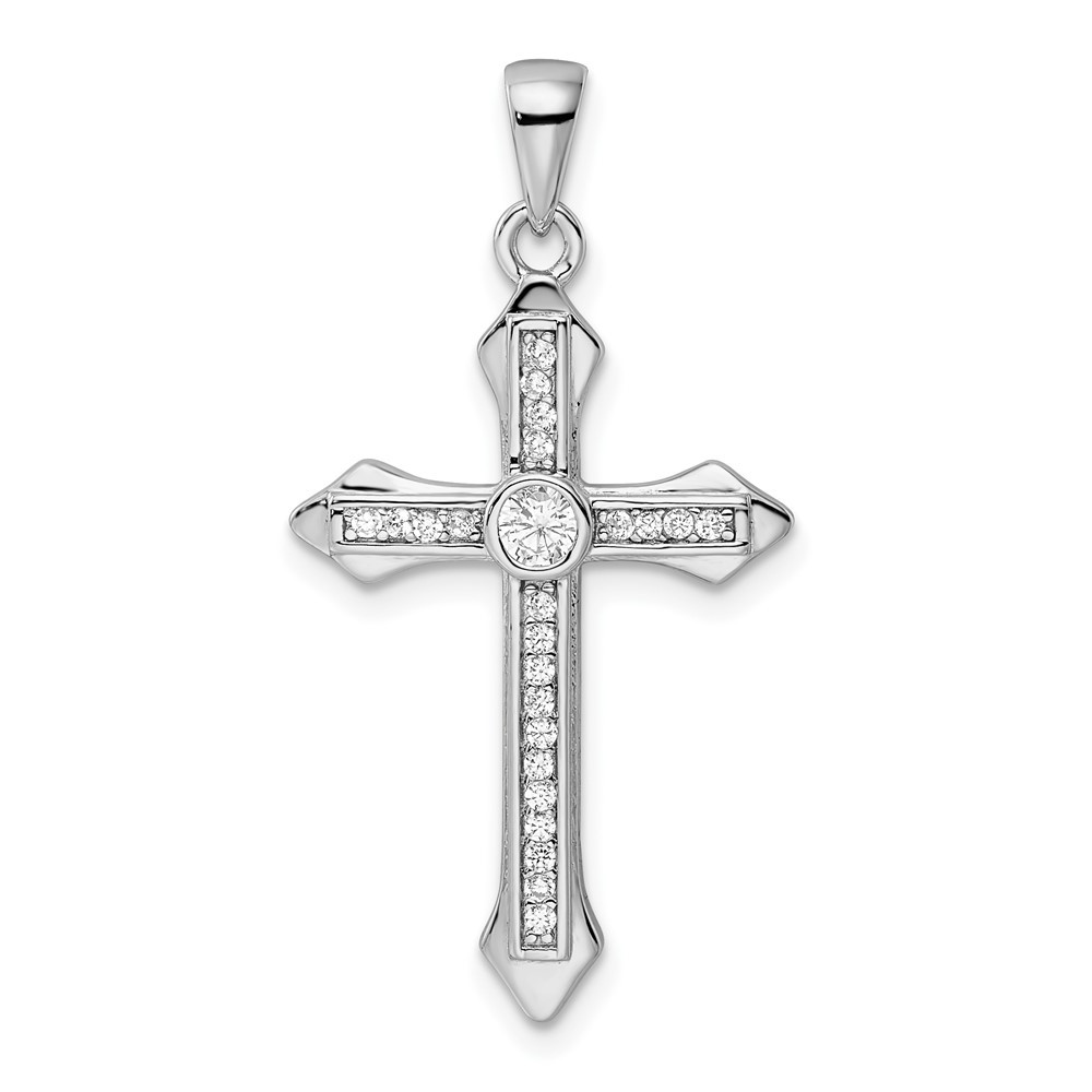 Sterling Silver Rhodium Plated CZ Cross Pendant 1.85g 1.41 Inch