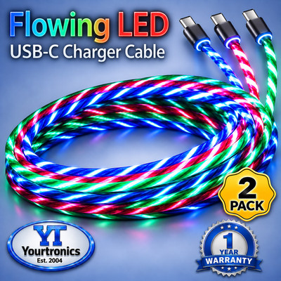 2 PACK LED 6FT Fast Charge USB-C to USB-A Charging Cable Colorful Light Up Cord
