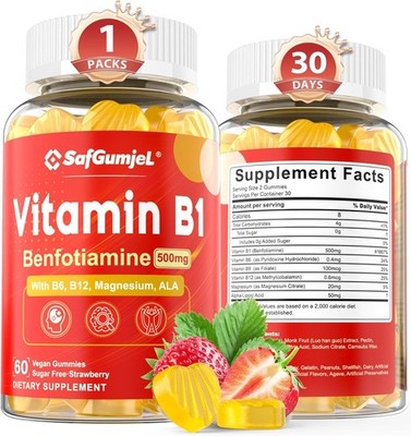 Safgumjel Vitamin B1 Gummies - Benfotiamine 500mg Vitamin B1 B6 B12 Complex 3...