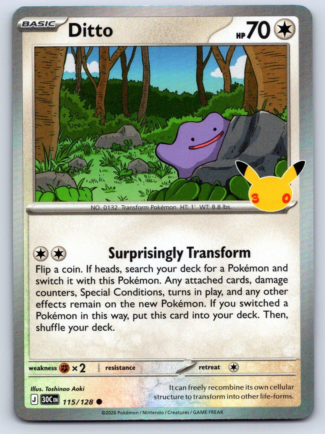 Ditto 115/128 Common ME: 30th Celebration Holo Near Mint